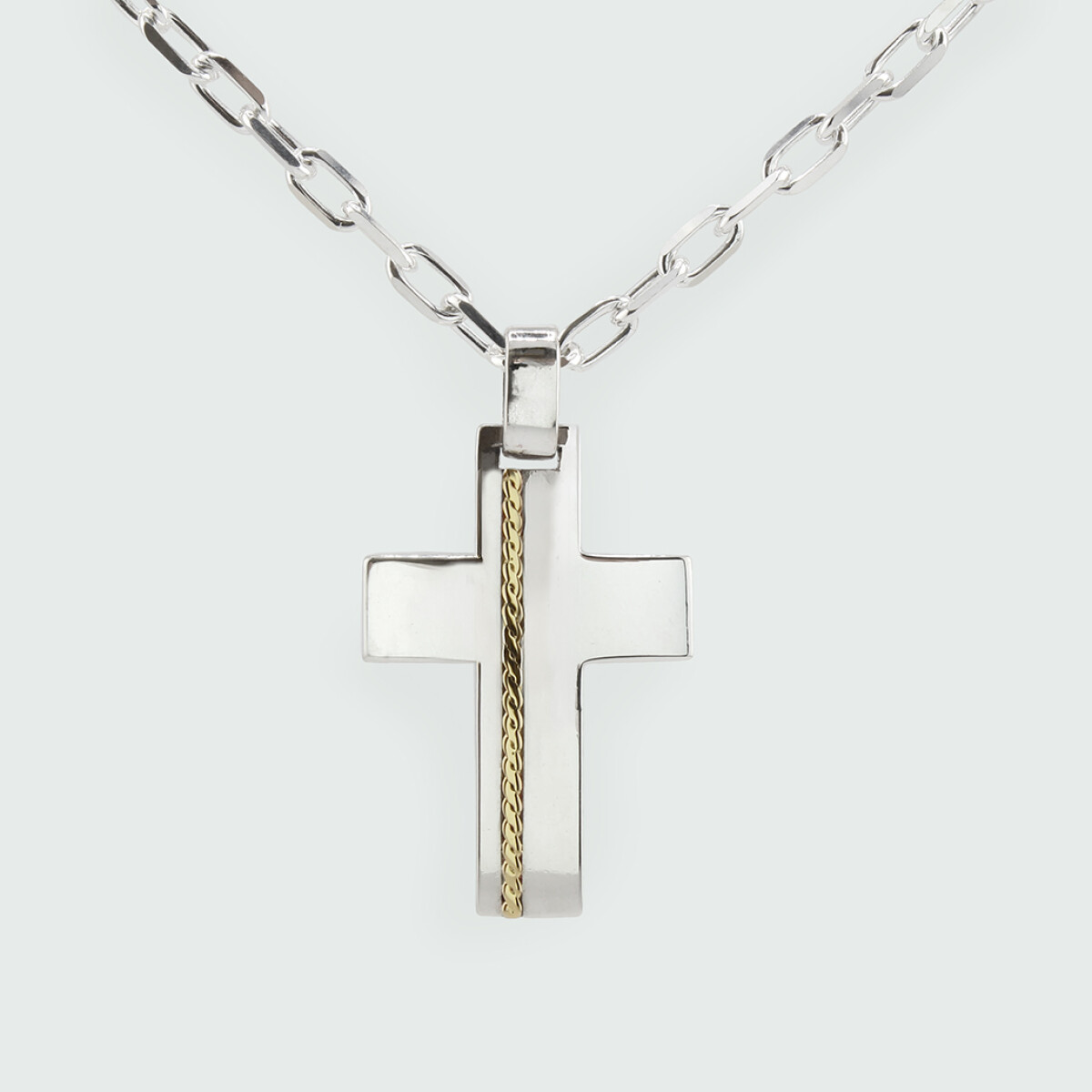 Cruz grande de plata 925 y trenza de oro 18k (incluye cadena) 
