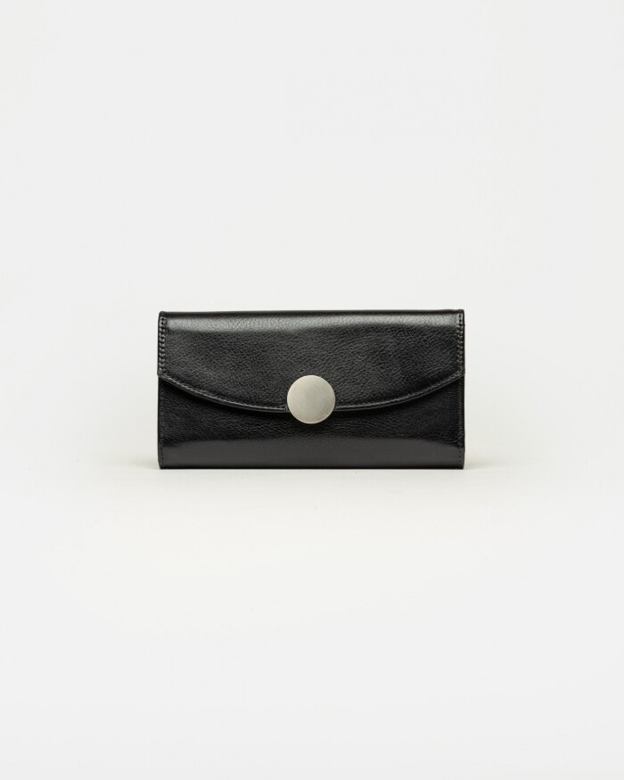Billetera The Circle en cuero liso satinado Negro