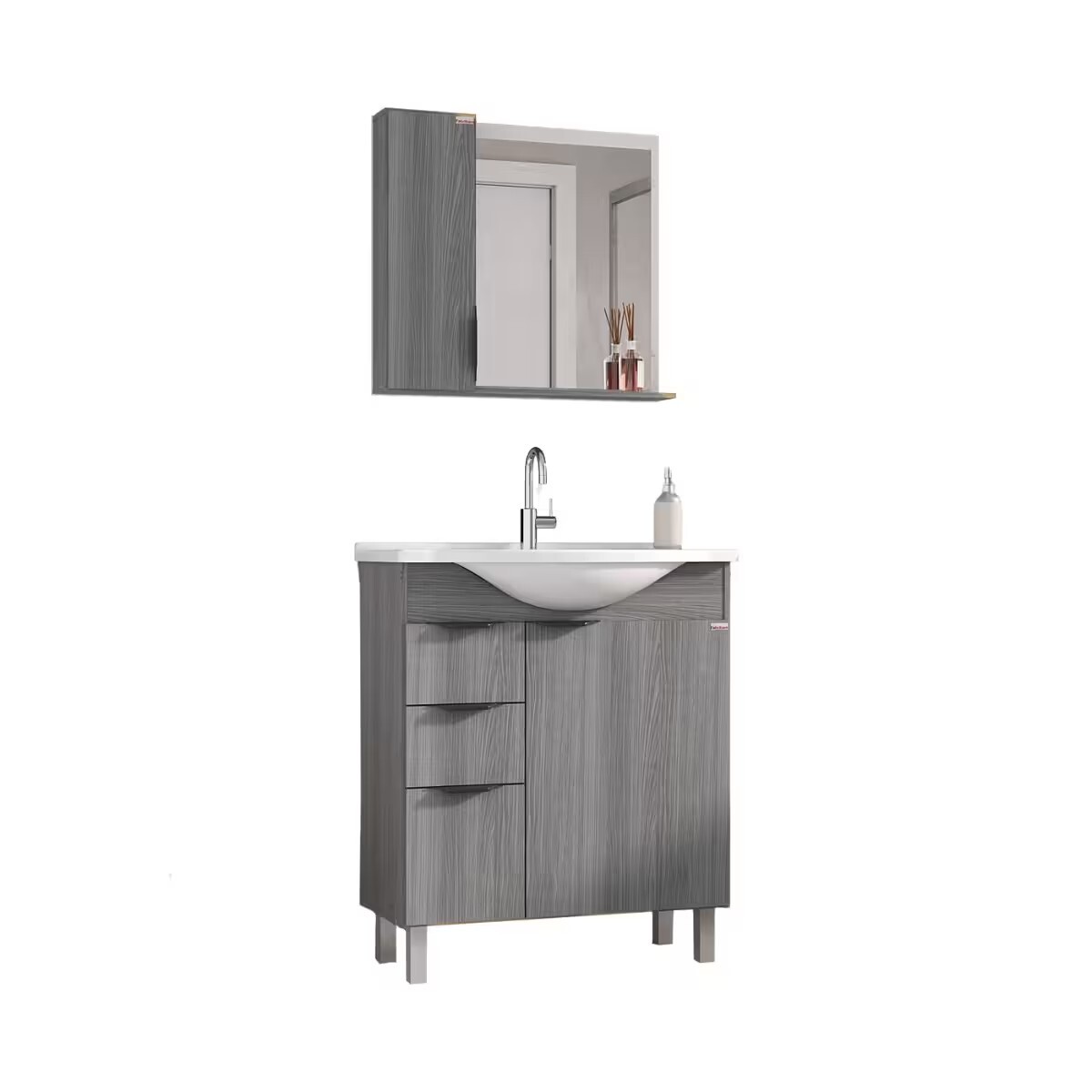 Mueble De Baño De Pie Crystal Etna 72 Cm Con Bacha De Resina Y Espejo Con Botiquín 