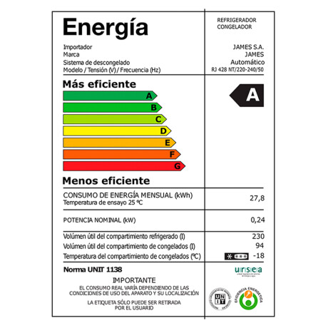 Heladera James RJ-428 vidrio Heladera James RJ-428 vidrio