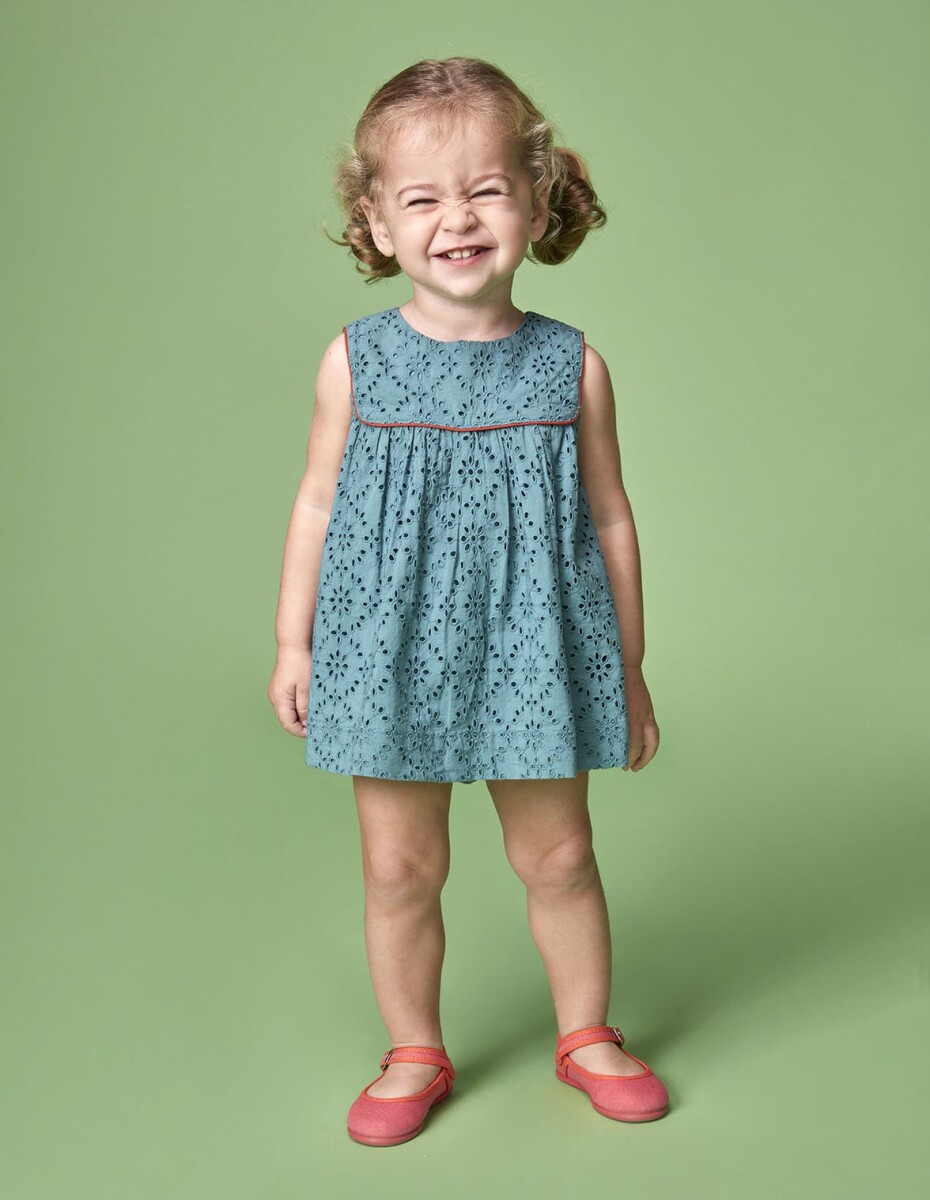 Vestido Openwork Contraste - Azul Claro 