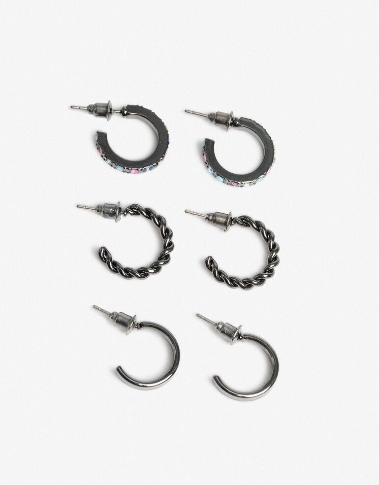 Aros Argollas Set Strass Set Agollas Strass - Combinacion Multicolor