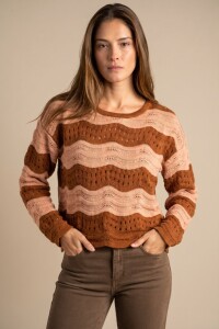 Sweater Textura Rayado Rosa/mocha