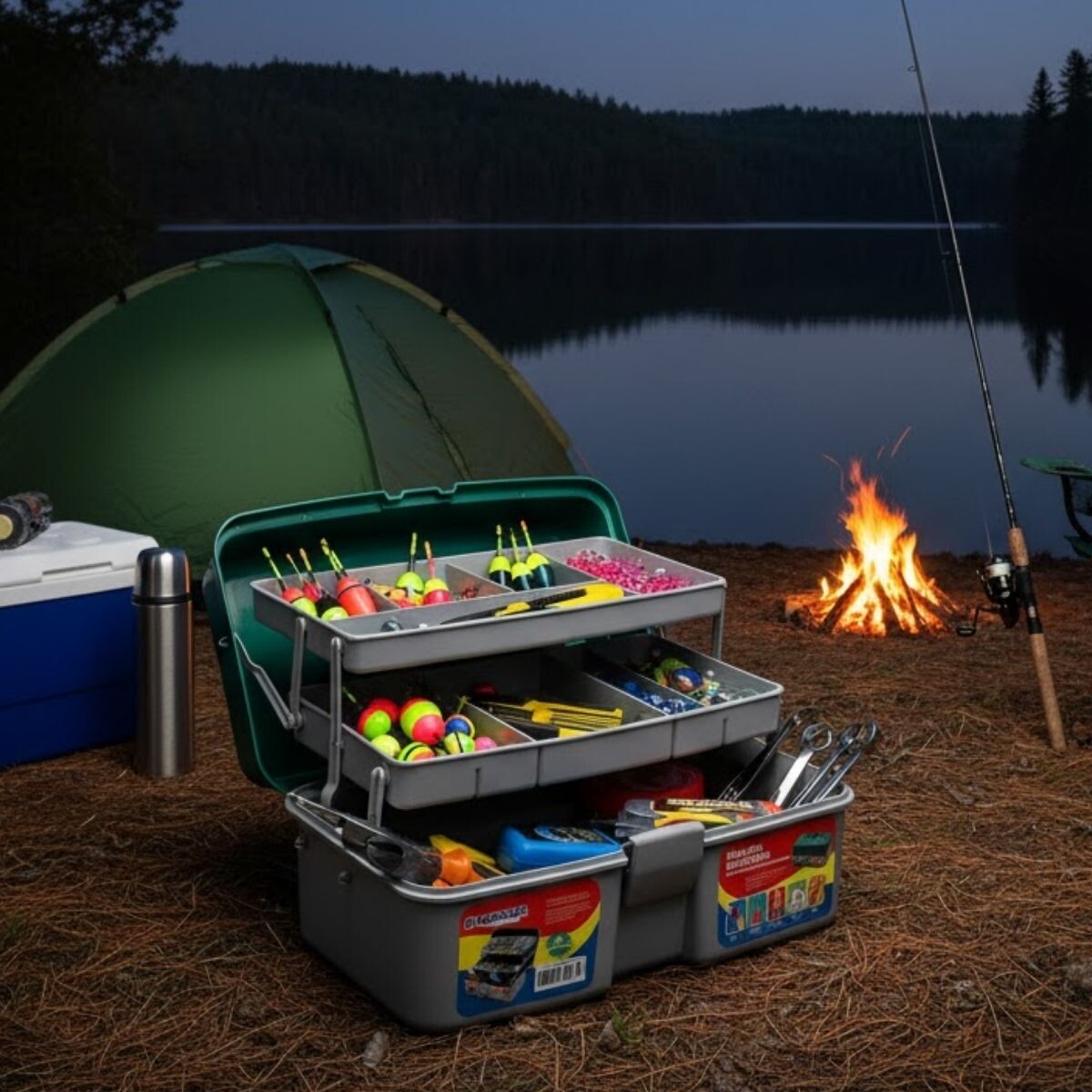 Caja Pesca Herramientas con Bandejas Y Divisiones Señuelos - VERDE 