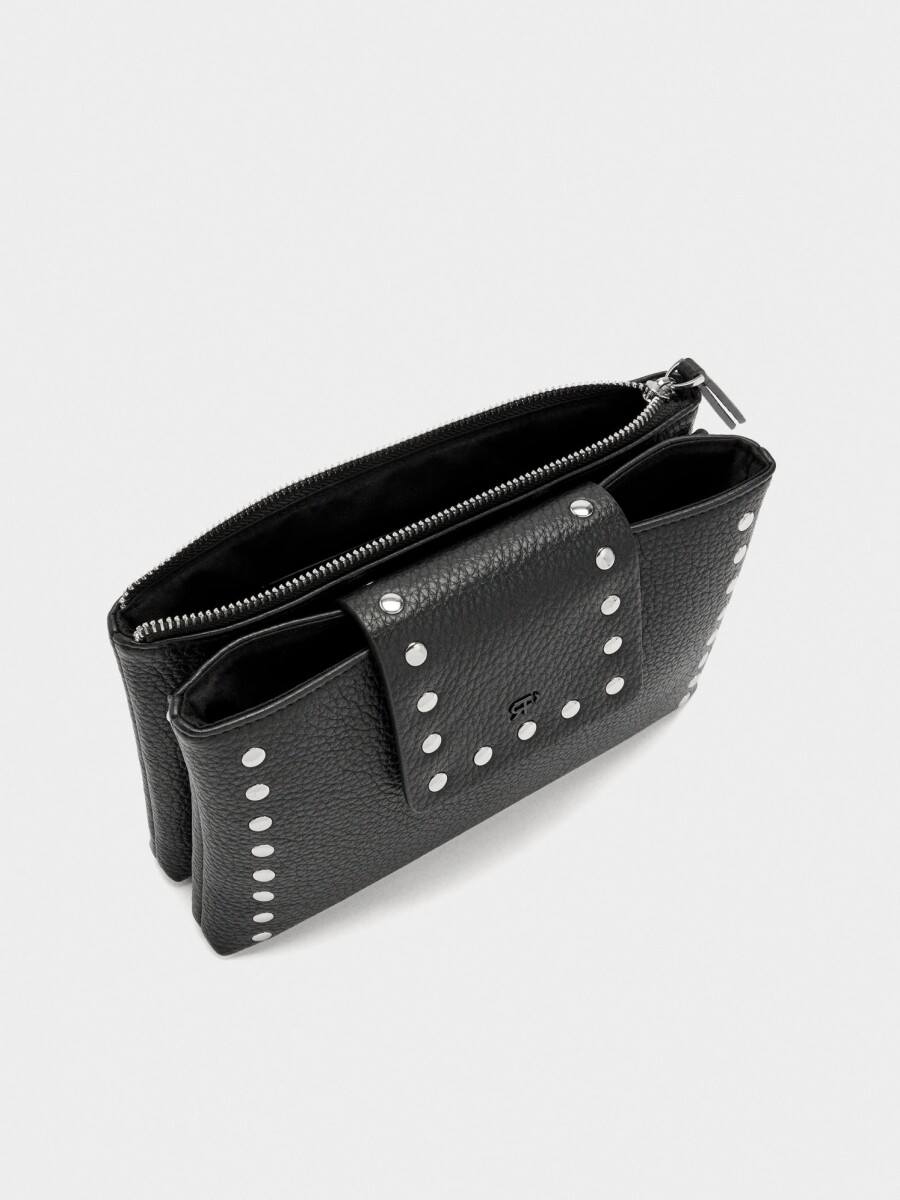 Bolso Bandolera Doble Con Textura Y Tachuelas negro