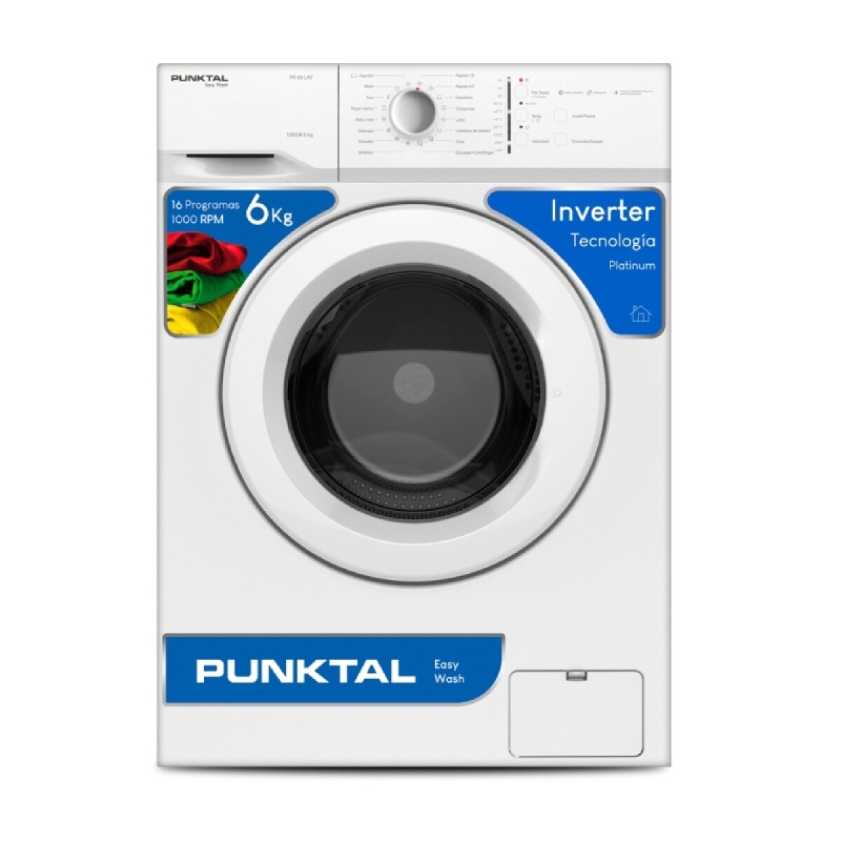 LAVADORA CARGA FRONTAL AUTOMÁTICA 6Kg. 1000 RPM - INVERTER - blanco 