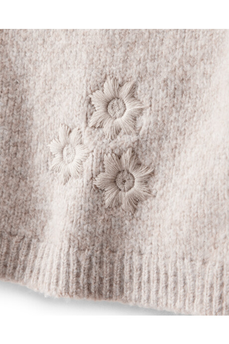 Buzo de punto, beige, bordado floral Sin color