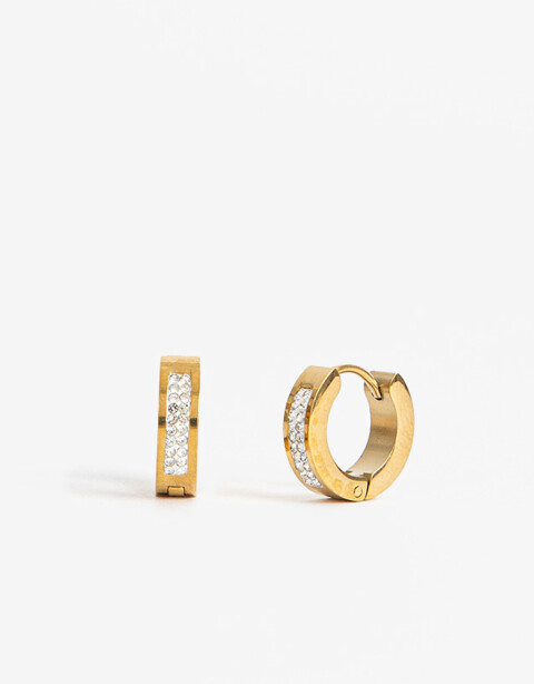 Aros Argollas Strass Argollas De Acero Con Strass - Dorado