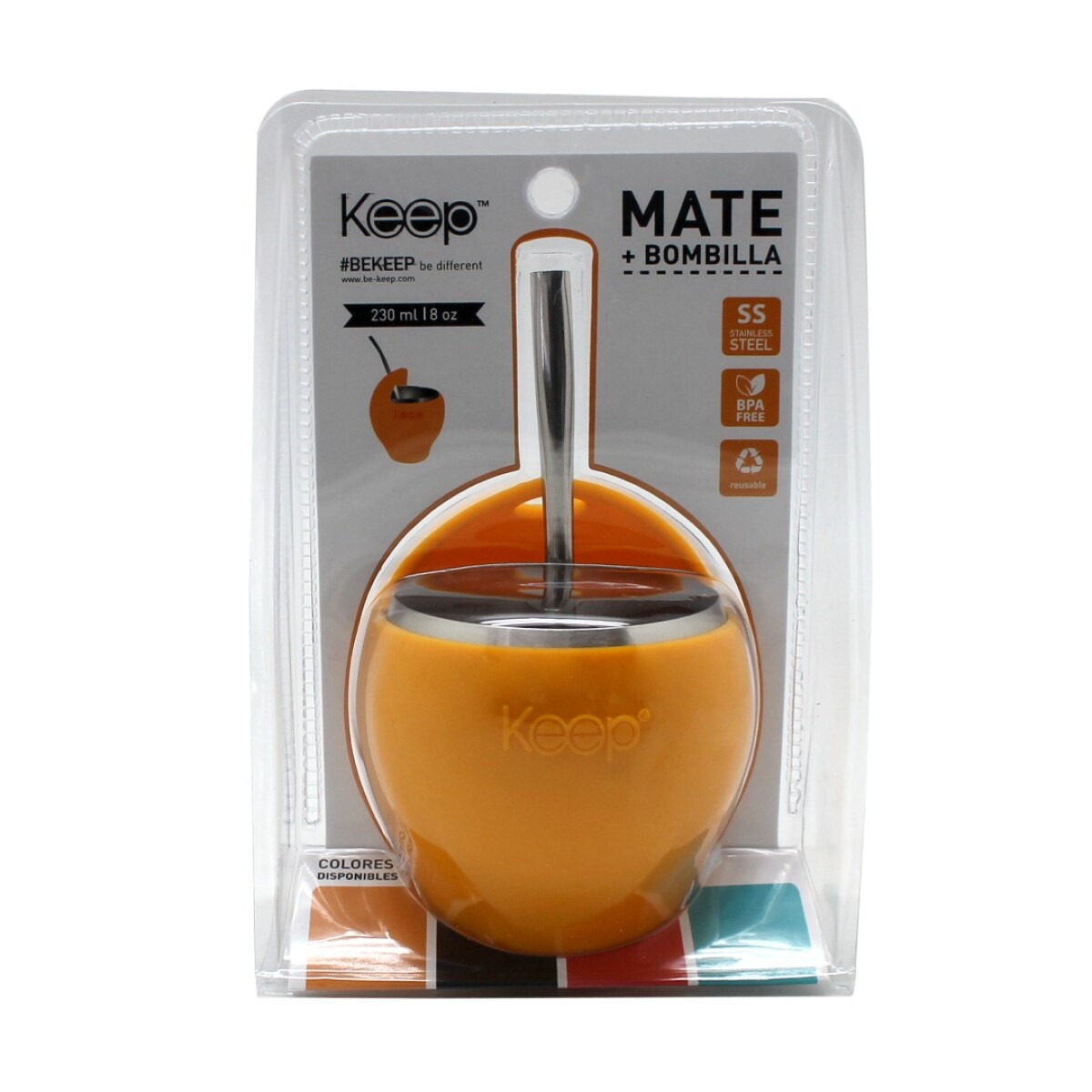 Set Mate Acero Inoxidable y Silicona Keep Bombilla 230ML - NARANJA 