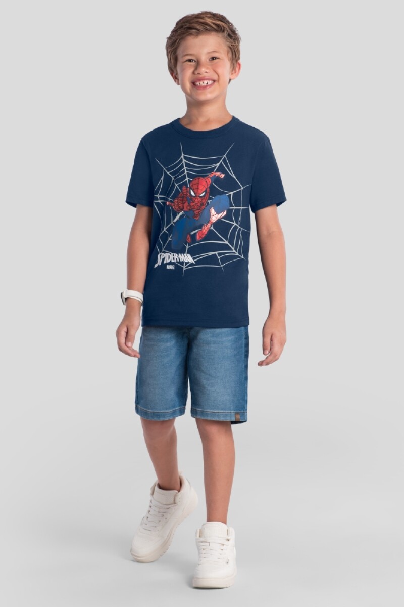 Remera infantil con Serigrafía. Azul Marino.