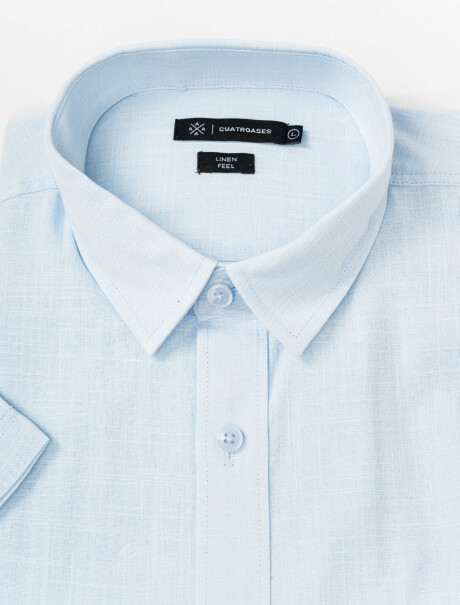 Camisa m/c lisa efecto lino celeste
