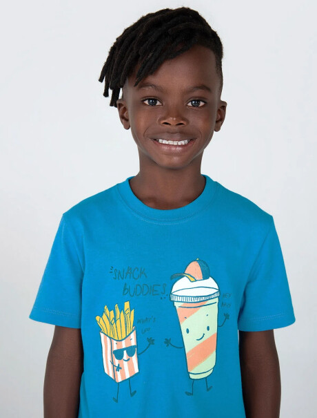 PIJAMA INFANTIL CON ESTAMPA Y BERMUDA CELESTE