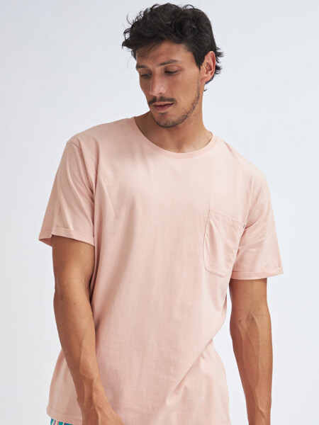 Camiseta manga corta con bolsillo Rosa