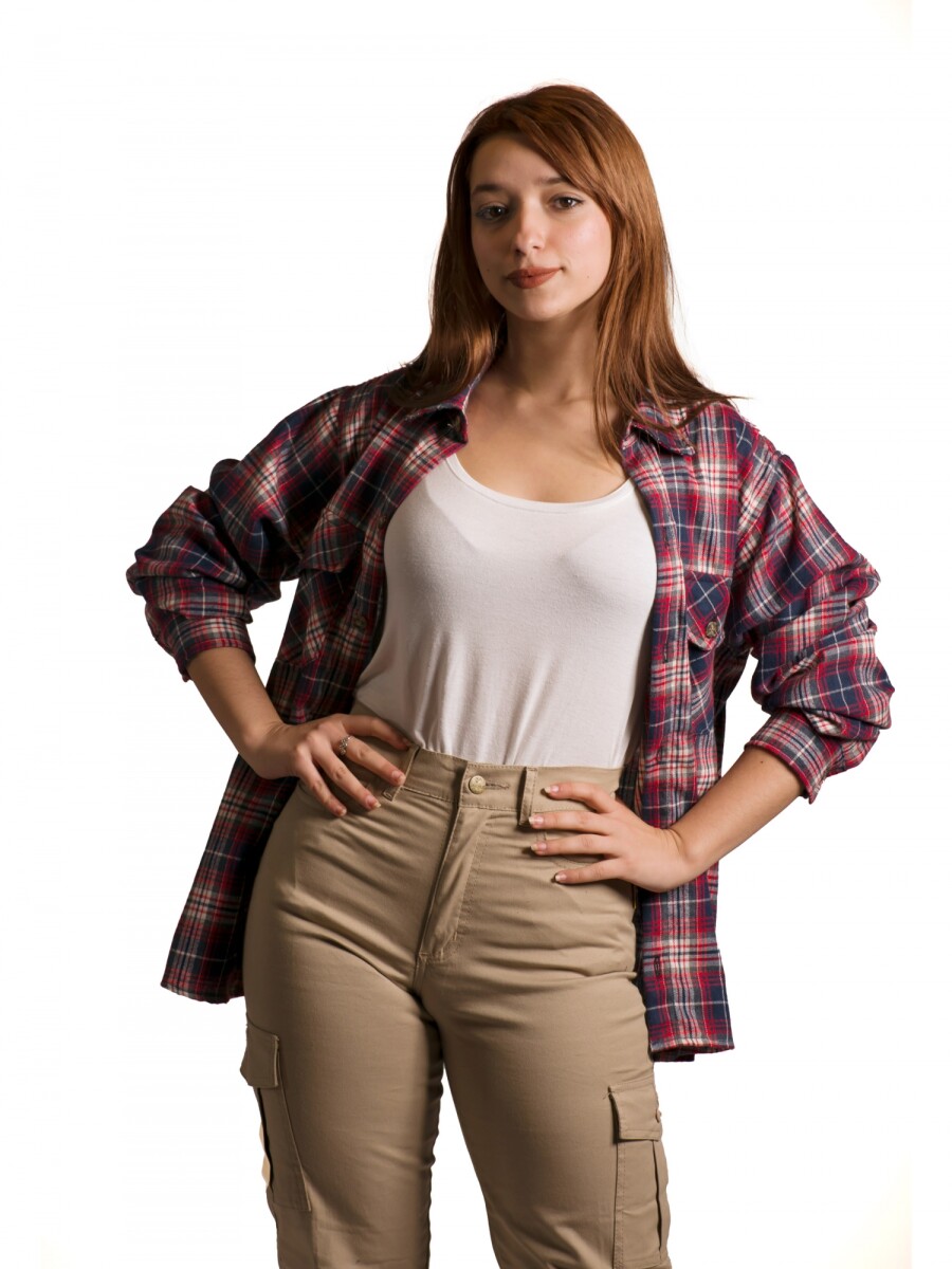 Camisa Viyela Dama - rojo y azul 