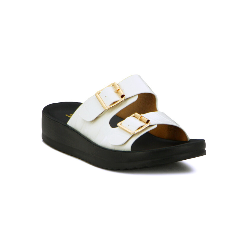 Sandalias Mujer Darkness Dos Tiras Con Hebilla Blanco