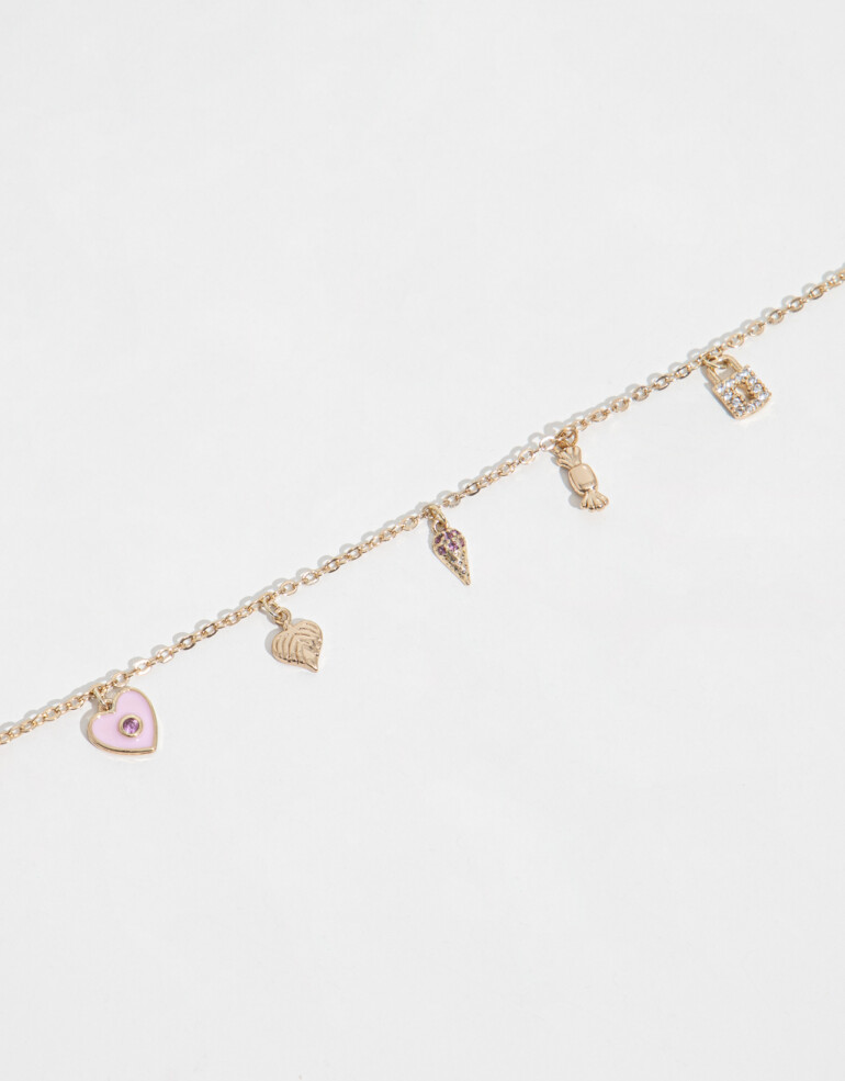 Pulseras Flexibles Strass Pulsera Con Multi Charms - Dorado