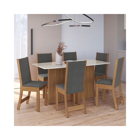 Conjunto Comedor 1500 6 Sillas Escocia Indekés Freijo | Off White | Tela Grafite Conjunto Comedor 1500 6 Sillas Escocia Indekés Freijo | Off White | Tela Grafite