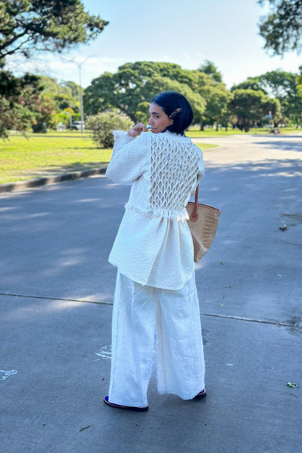 Long Smock Shirt Brocato Crudo