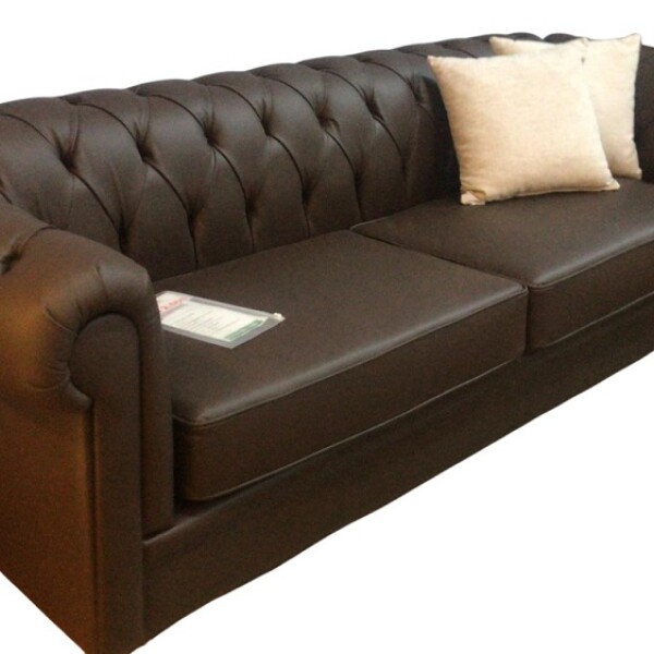 Sofa clasico 3 cuerpos - 100% Cuero marrón - Pata madera clara Sofa clasico 3 cuerpos - 100% Cuero marrón - Pata madera clara