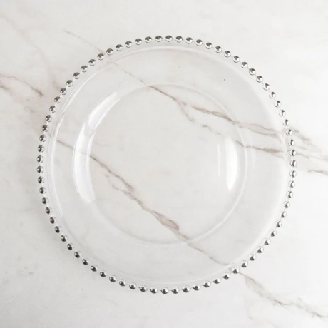 Plato Vidrio Bella Perla Borde Plateado Ø 32cm Plato Vidrio Bella Perla Borde Plateado Ø 32cm