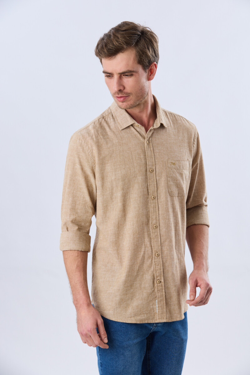 CAMISA LISA DE LINO - Camel 