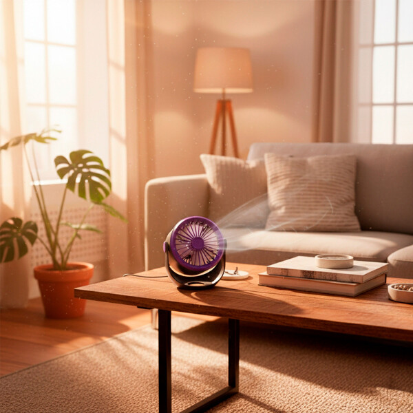 Ventilador Escritorio Recargable Batería 360 5 Velocidades Color Negro