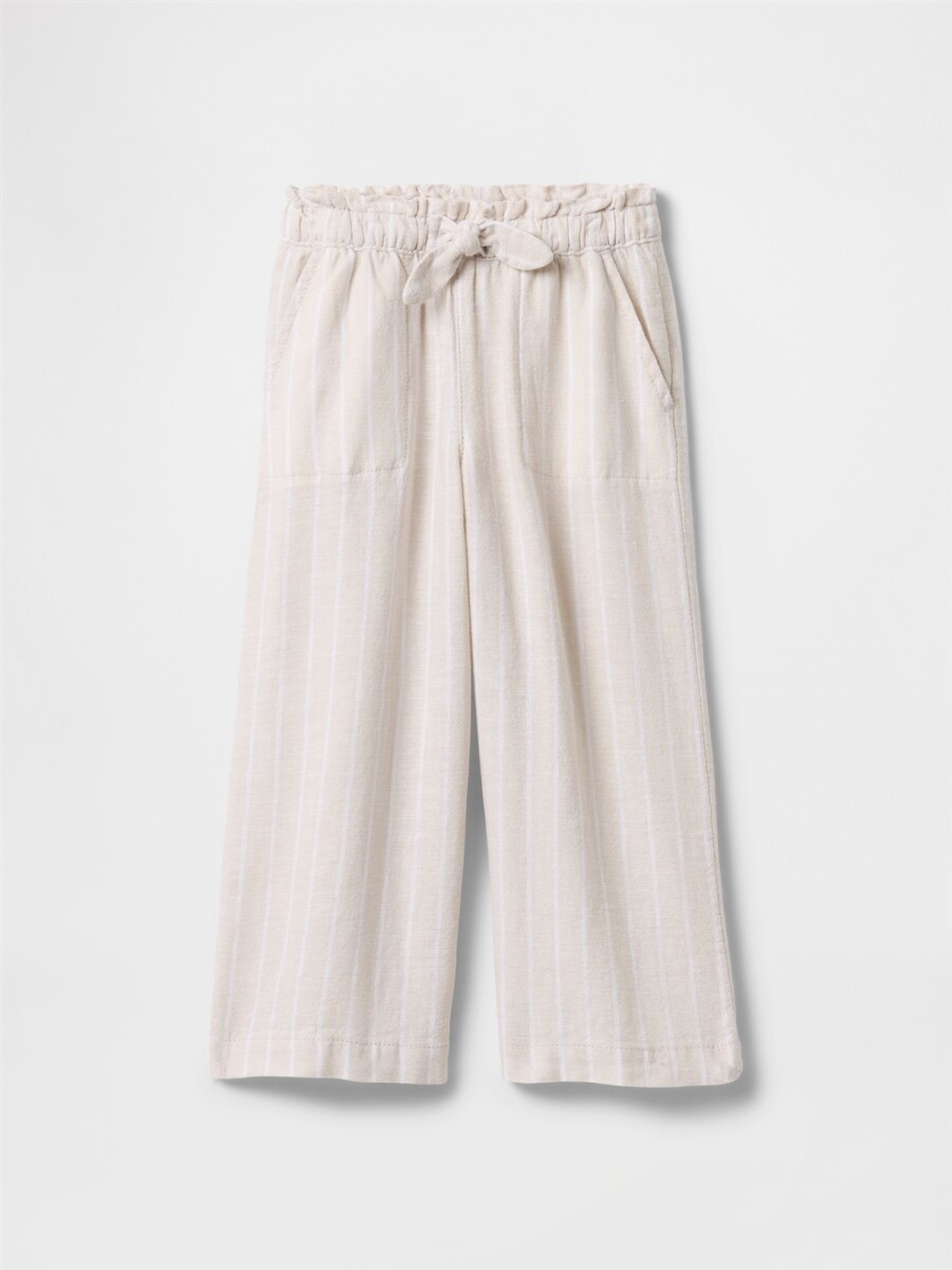 Pantalón De Lino Toddler Niña - Beige Stripe 