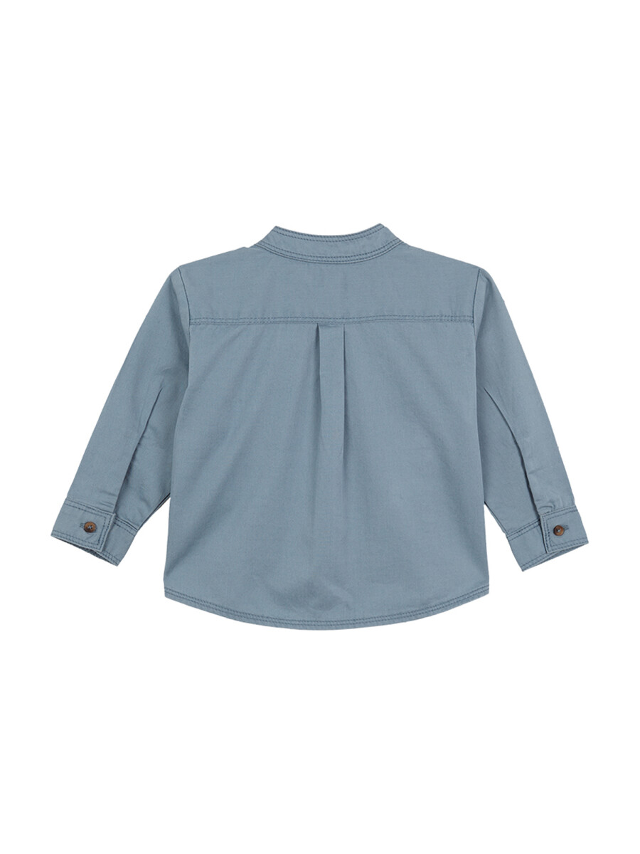 Camisa Cuello Mao Con Bolsillos Azulado
