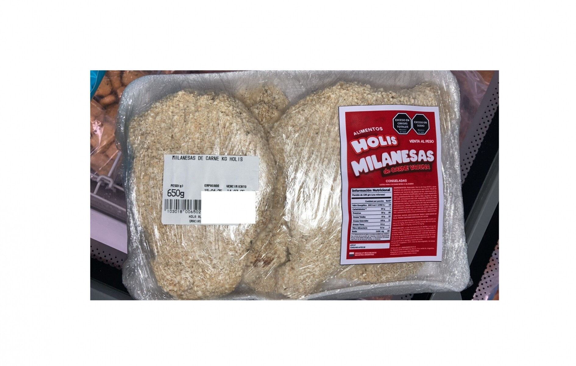 Milanesa de carne 750 grs 6 uds aprox 