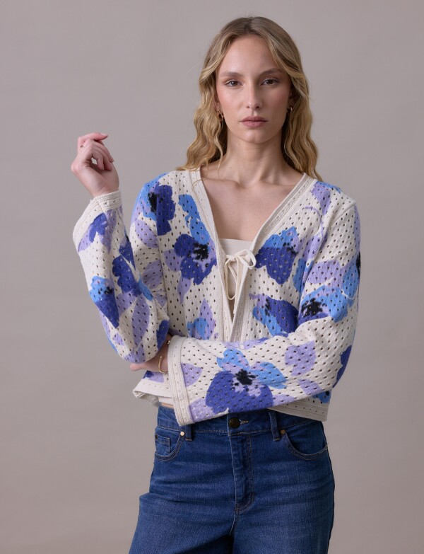 Cardigan Calado BEIGE/MULTI