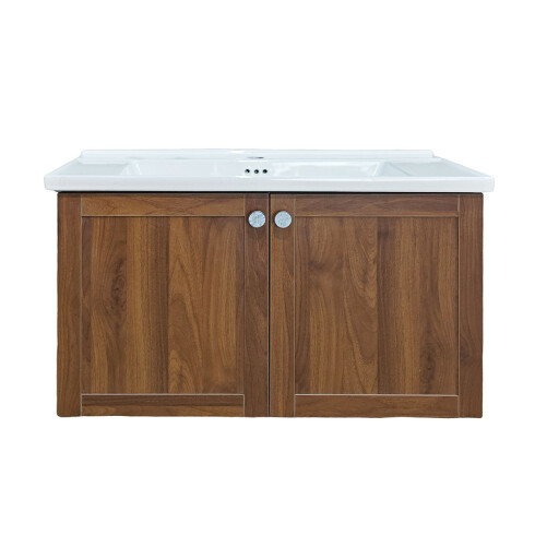 Mueble Baño En Mdf 80X50X45 Roble Oscuro - Incluye Bacha C/Perf Para Griferia GAMAS DE MADERA