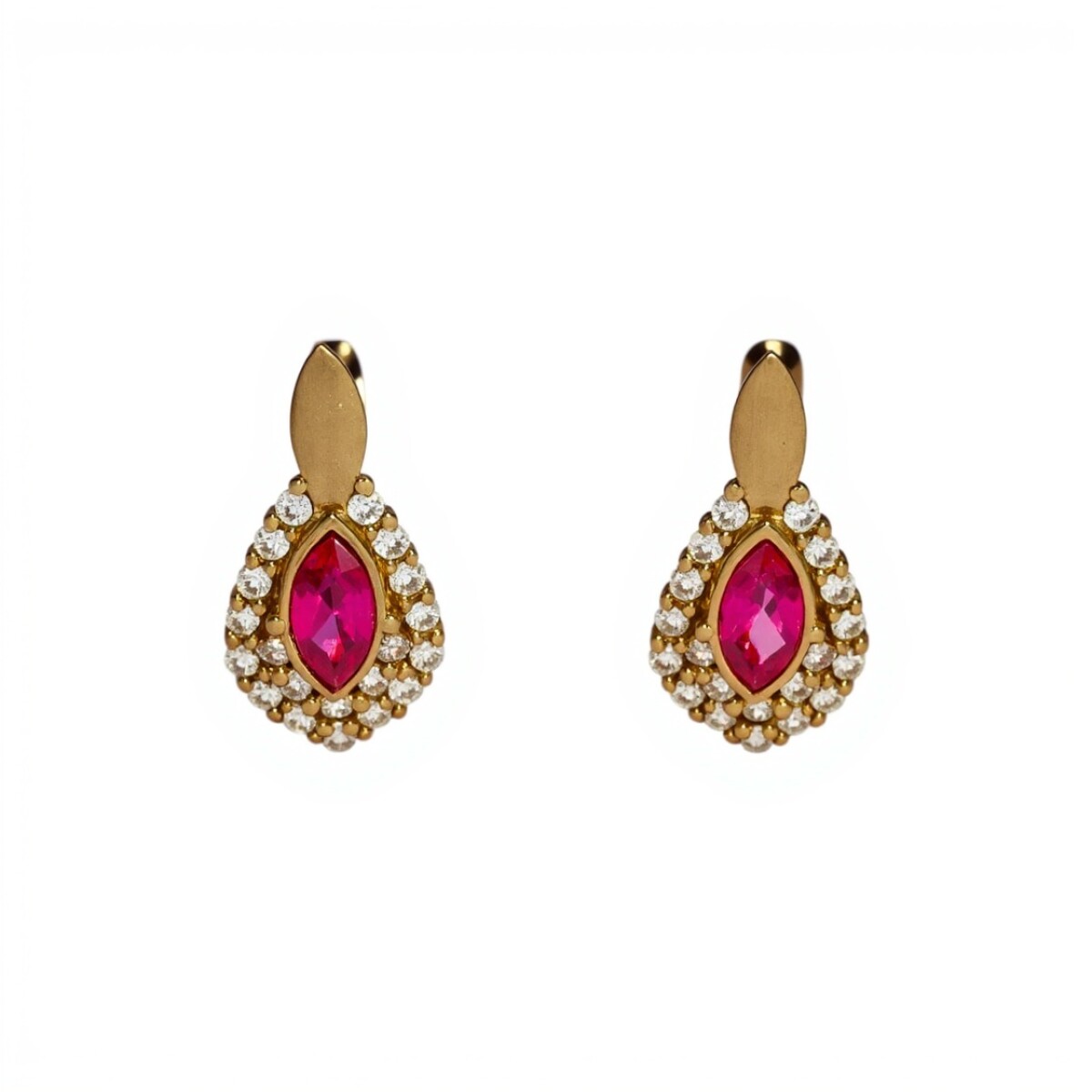 Caravanas Rubí Lágrima de oro- Oro bajo - Rubí y zirconias- CA8129 - conpiedra 
