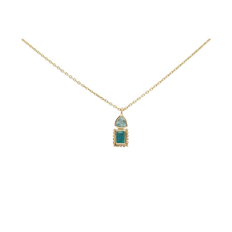 Conjunto Masakali-Plata rodinada 925 micra oro 18k-Piedra Topacio azul y Jade verde-CJ2019 conpiedra