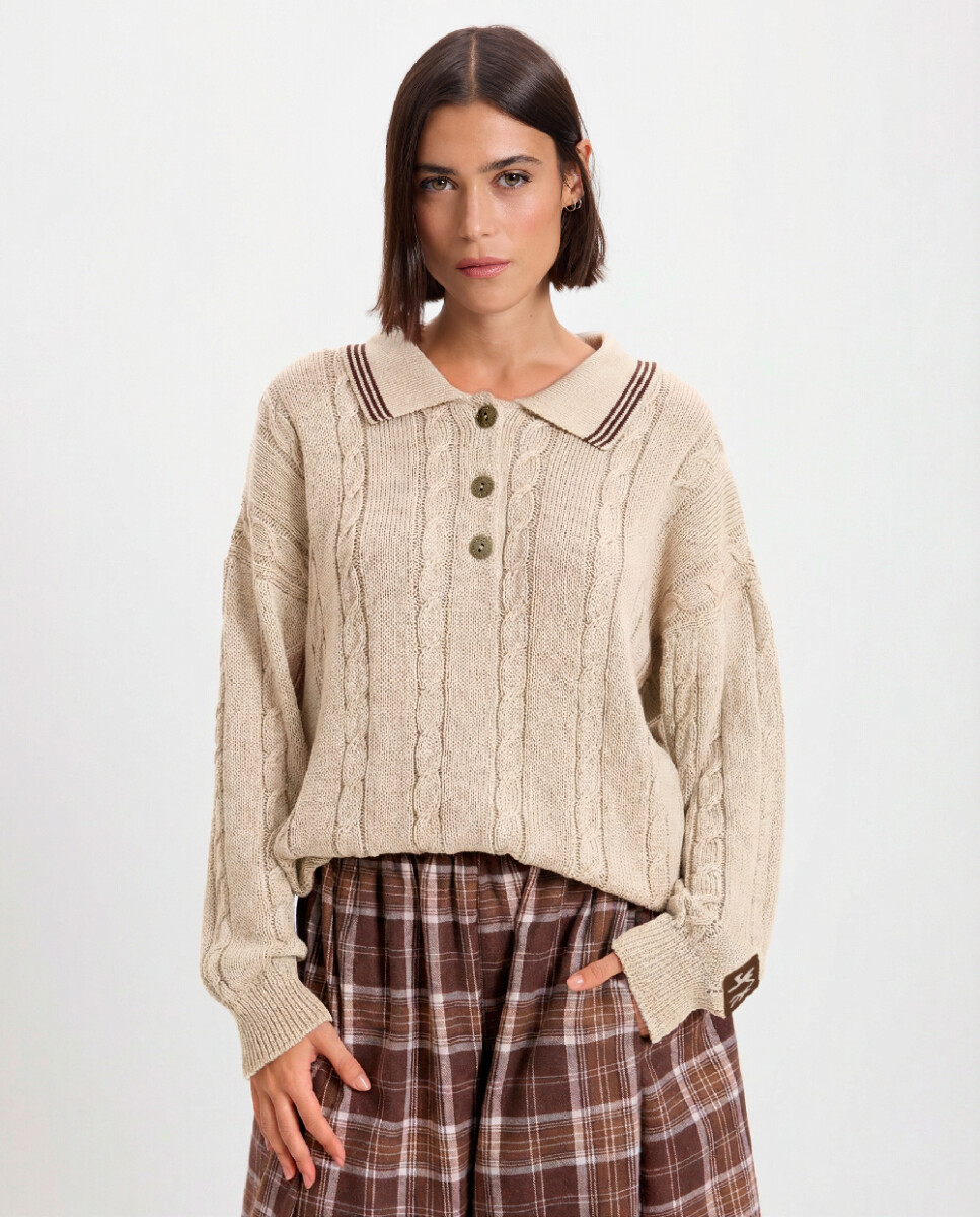 Sweater Trenzado - Crudo/Marron 