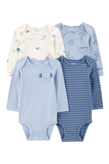 Pack cuatro bodies de algodón, diseño granja Sin color