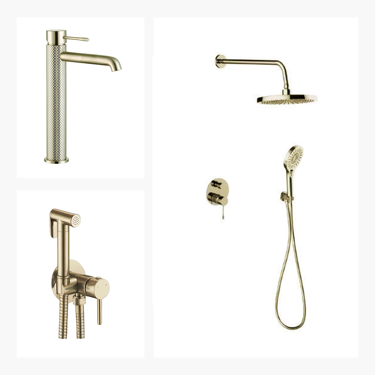 Juego De Griferia Lavatorio Alto Ducha Embutida Y Ducha Higienica Brushed Nickel 