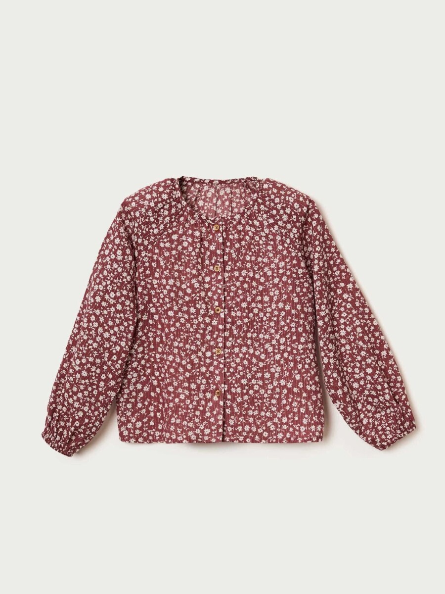 BLUSA INFANTIL ESTAMPADA CON BOTONES - BORDEAUX 