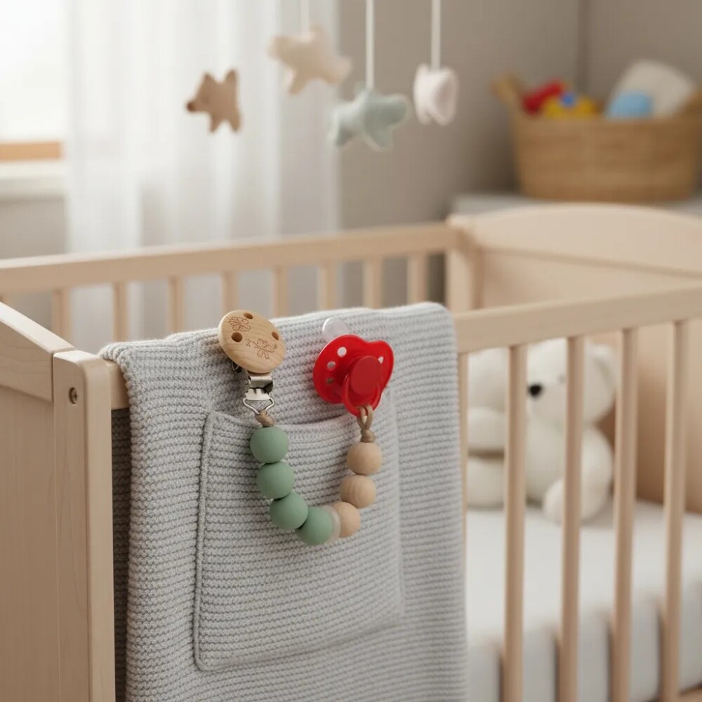 Clip para chupete silicona & bambu BUBA verde