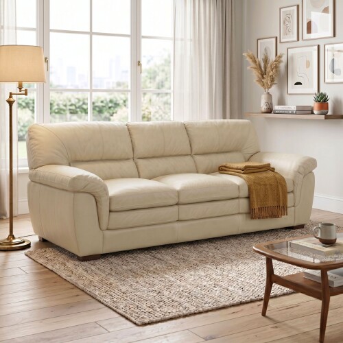 Sillon Livintus 3 Cuerpos Cuero Natural Hielo