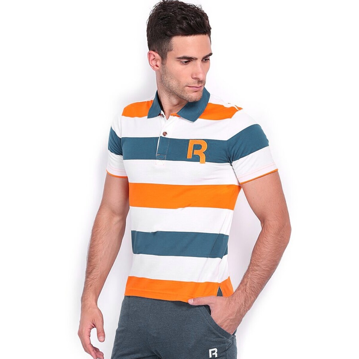 Remera Reebok Classic Para Hombre Striple Polo Urbana Casual - Azul/naranja 