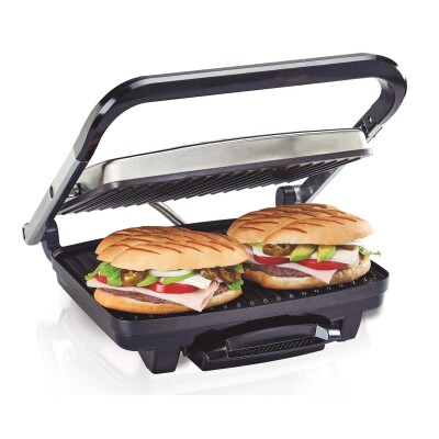 SANDWICHERA PANINI HAMILTON BEACH, ANTIADHERENTE, FUNCION PARRILLA 001