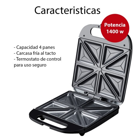 Sandwichera Eléctrica 4 Panes Antiadherente Alta Potencia Blanco