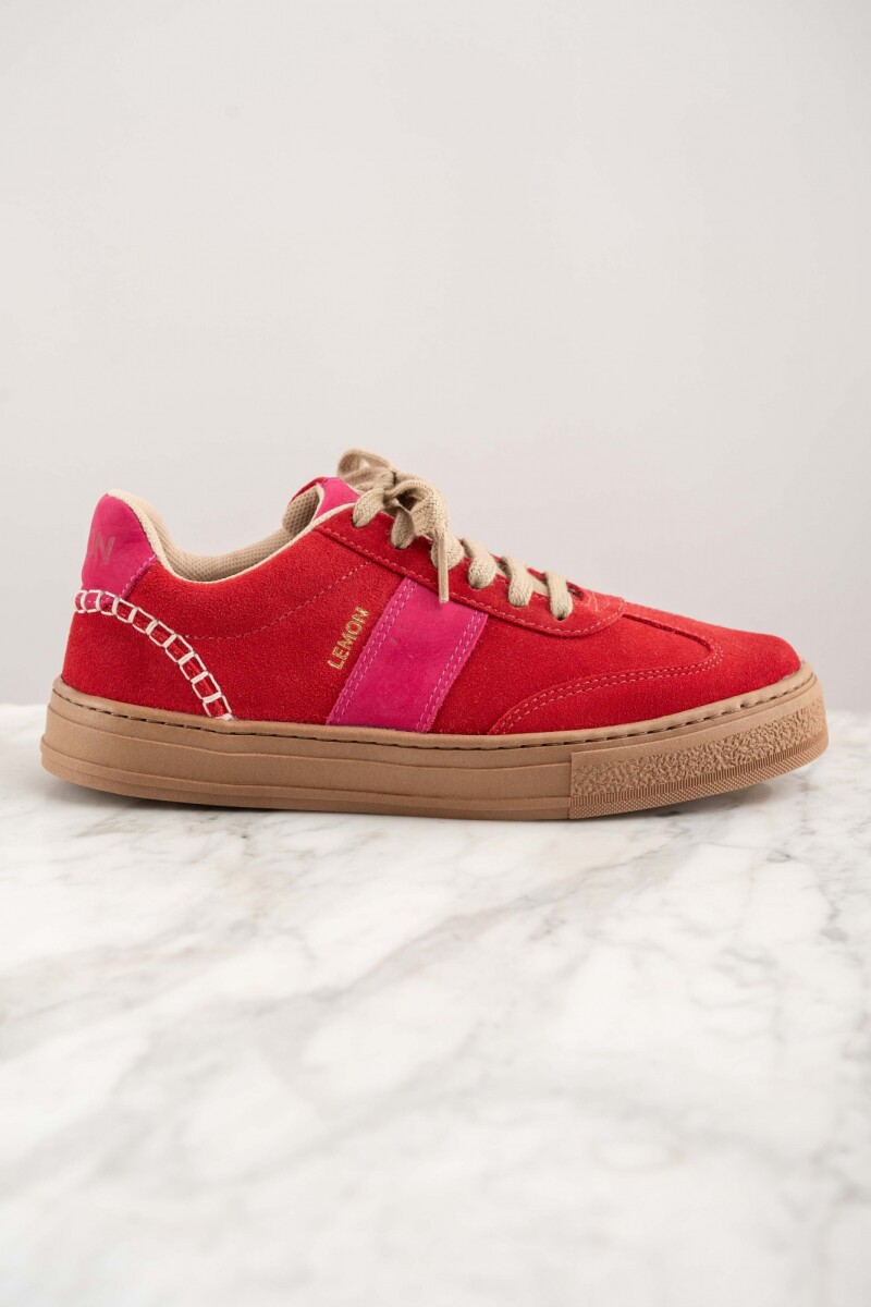 Zapatilla Combinada Gamuza - Rojo 