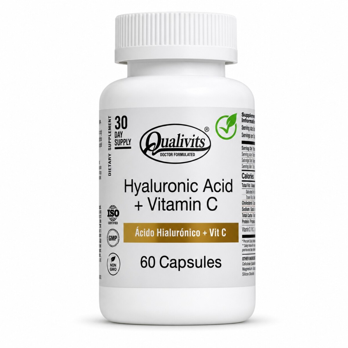 Hyaluronic Acid + Vitamin C | Ácido Hialurónico con Vitamina C | 60 Cápsulas - Qualivits 