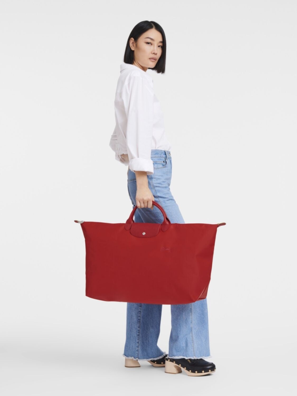 Longchamp -Bolso de viaje plegable con cierre y asa corta, Le pliage green Rojo