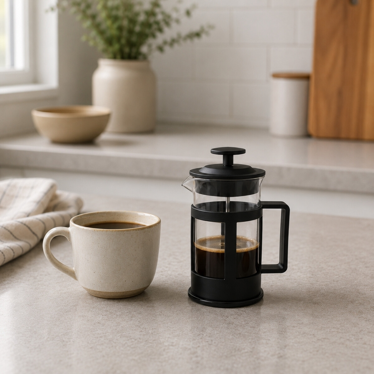 Cafetera francesa de vidrio y plástico 350 ml - NEGRO 