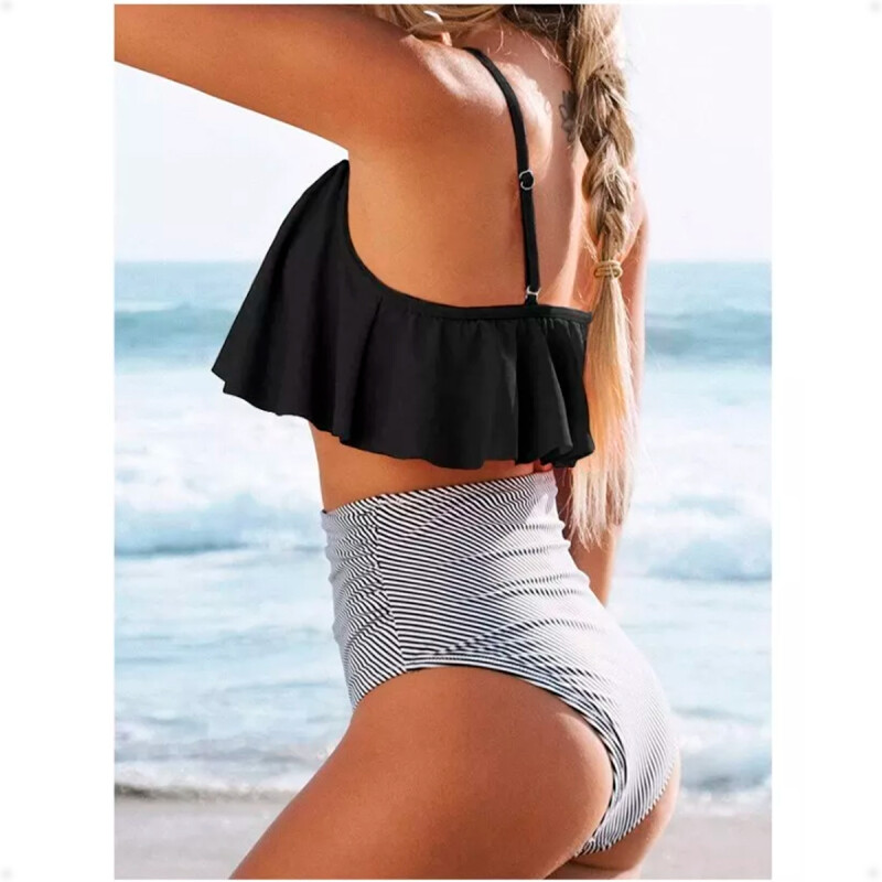 Malla Bikini de Dos Piezas De Tiro Alto Negro