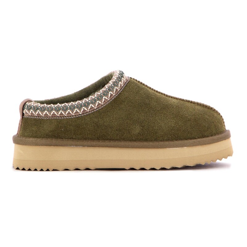 Country Pantufla Cuero / Peluche - Tira De Color Fija - Dama - Verde Verde