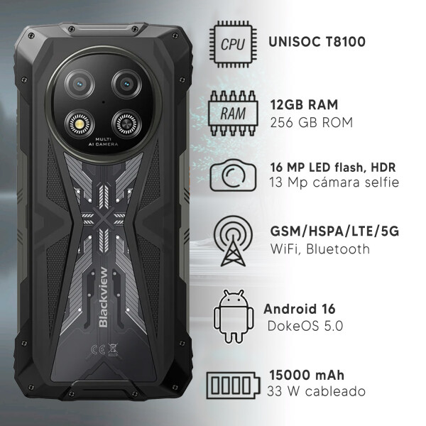Blackview Rock 2 12/256gb Robusto De Trabajo 5g CEL BLACKVIEW ROCK 2 12/256 5G RUGGED BK