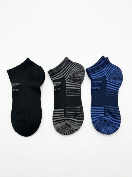 PACK MEDIAS CORTAS X3 Umbro Azul Marino, Negro, Gris